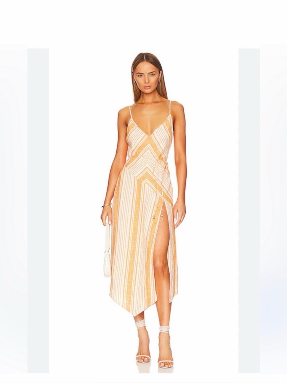 L'Academie Orange & Cream Striped Midi Slip Dress NWT Sz XS